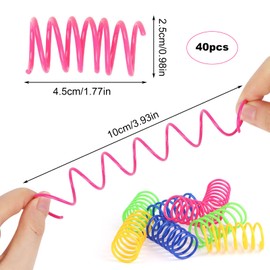 Fogcosy 40 Pcs Cat Spring Toys - Colorful Spring Cat Toy Kitten Toys, Plastic Coil Spiral Springs Pet Interactive Toys for Cat, Recycled Toys for Cat Bouncing Play Training Fun Gift for Cats