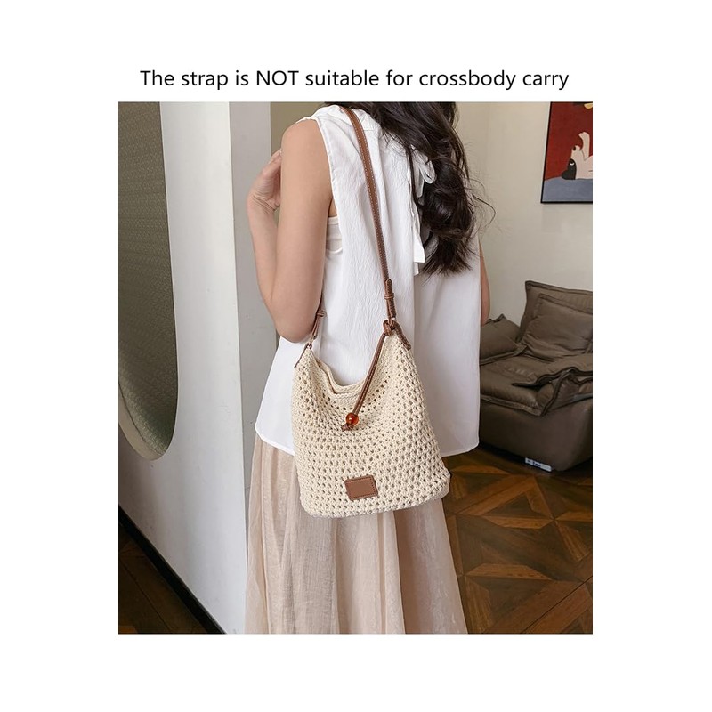 Ulisty Women Cotton Crochet String Bag Handwoven Summer Beach Tote
