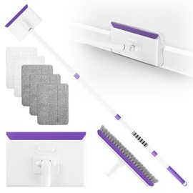 wlich Baseboard Cleaner Tool with Handle 2.0, 60" Extendable Long Handle, Dust Trapping and Locking, 5 Reusable Pads, Purple Base Boards Cleaning Tool for Moldings, Wall, Floor, Bathroom, Kitchen