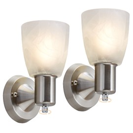 EJIAXIN Wall Sconces Set of 2, Brushed Nickel Vanity Lights for Bathroom, Modern Wall Light Fixtures with Rotary Switch, Wall Mount Light with Frosted Glass, Farmhouse Lamp for Bedroom Living Room