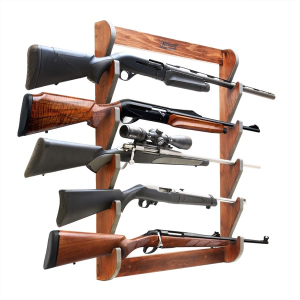 GoSports Outdoors Wall Mounted Firearm Display Rack - Holds 5 Rifles or Shotguns - Choose Your Style