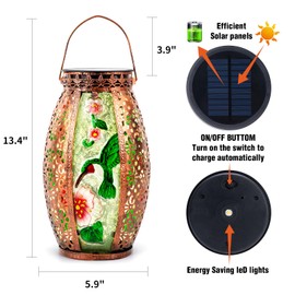 Larekook Outdoor Solar Lantern-Waterproof Hummingbird Hanging Metal Decorative Lights for Patio Table Garden Pathway Yard with Super Bright Warm White LED,Large Solar Panels,Auto On/Off Sensor