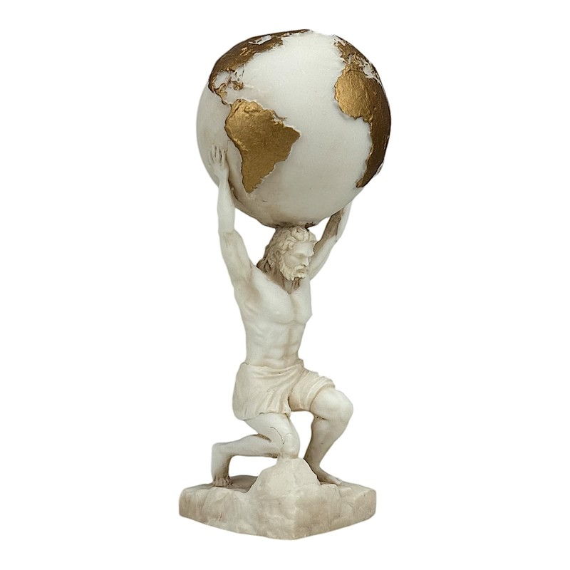 Atlas Titan God Statue Sculpture Figure Grey Patina Cast Marble