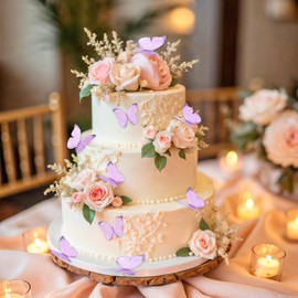 Ouligay 60 Stück Schmetterling Tortendeko Essbar, Lila Essbare Schmetterlinge für Torte, Esspapier Tortendeko Kuchen Deko Mädchen Schmetterlinge Muffin Deko für Hochzeit Geburtstag Party Taufe