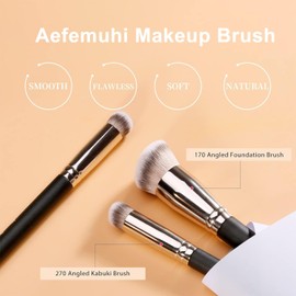 Under Eye Concealer Brush & Foundation Brush for Liquid Makeup, 2 PCS Dense Synthetic Angled Kabuki Blending Makeup Brush, for Liquid, Cream and Setting Powder
