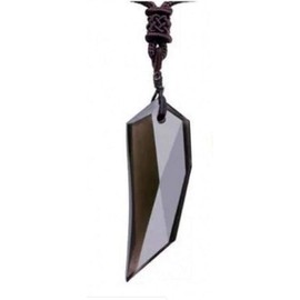 Elfin Obsidian Natural Stone Necklace Pendant Amulet Wolf Fang Good Luck Protection Protection Charm (Large, Obsidian)