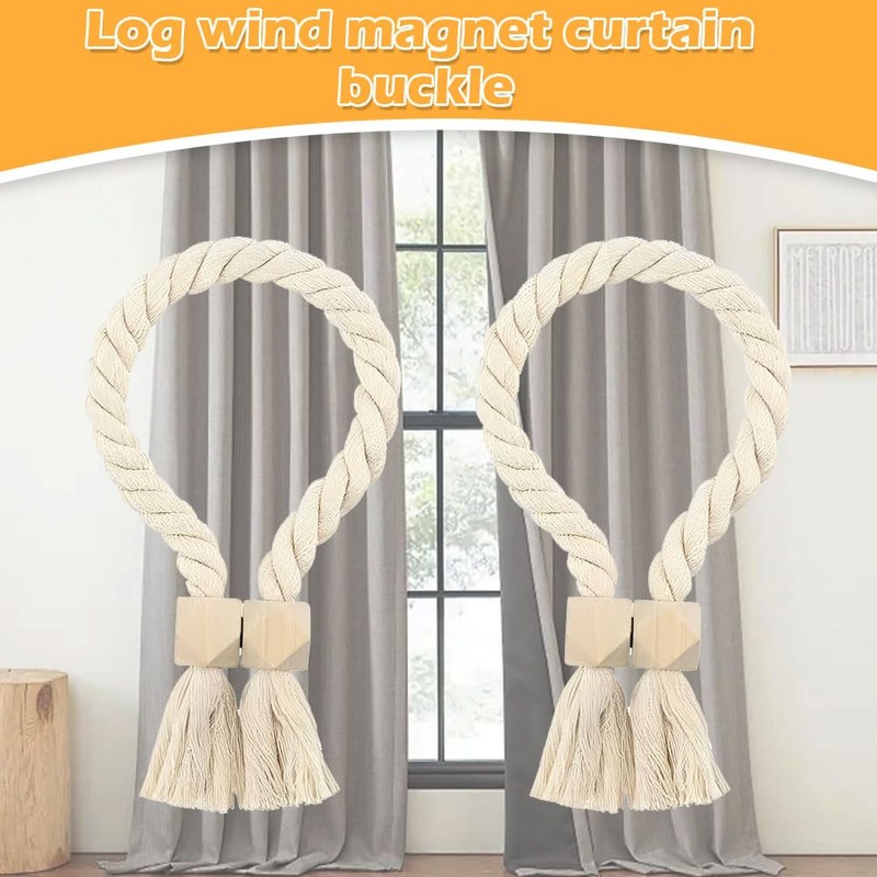 2-Pack Magnetic Curtain Tie Backs, 22.8" Braided Rope Holdbacks with