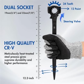 DAKCOS 3/4" x 7/8" Ratchet Spud Wrench with Hammer Head, 12 Point Double Ended Socket Ratcheting Podger Scaffold Wrench, Black