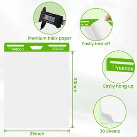 Sticky Easel Pad 25 in x 30 in, 30 Sheets/Pad, 4 Pads/Pack, Sticky Flip Chart Paper for Teachers, Super Sticking Power & Bleed-Resistant