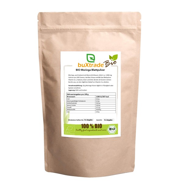 2 x 500 g Organic Moringa Leaf Powder - Horseradish Tree Powder Moringa Powder Raw Food Quality 1 kg