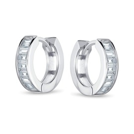 Asscher Cut CZ Channel Set Huggie Hoop Earrings For Women Square Cubic Zirconia 925 Sterling Silver