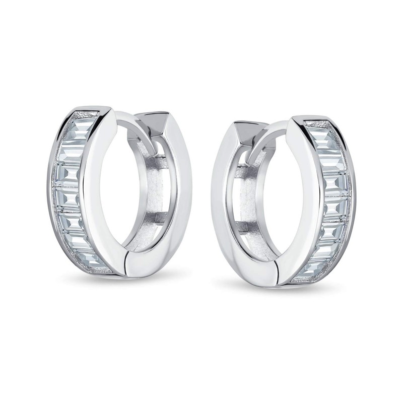 Asscher Cut CZ Channel Set Huggie Hoop Earrings For Women
