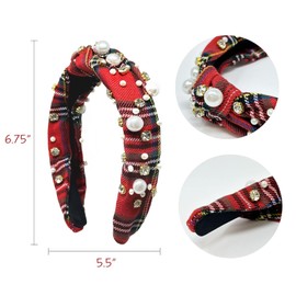 allydrew Wide Knotted Headbands, Top Knot Headbands for Women, Holiday Red Plaid