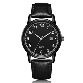 CIVO Black Watches for Men Leather: Sport Waterproof Wrist Watch - Analog Quartz Date Dial