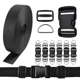 Coobigo 1.25 Inch Buckles Straps Set 6 Yards 1.25 Inch Black Nylon Web