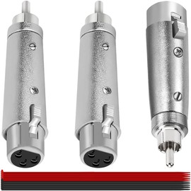 MKBKLLJY 3PCS RCA Male to 3 Pin XLR Female Adapter Jack Socket Audio Gender Changer Coupler Connector Zinc Alloy Metal Case Silver with Cable Tie, Compatible with Microphone Stereo Mixer