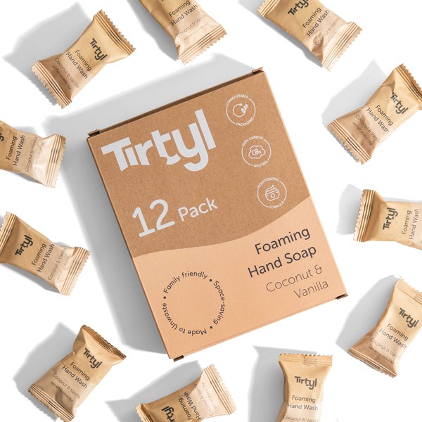 Tirtyl Foaming Hand Soap Tablet Refills - 12 Pack - 96 fl oz total (12x 8 fl oz) - NEW Formula - Compostable Packaging - Coconut & Vanilla