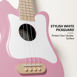 Ulumac Soprano Ukulele, Stylish Shape with White Pickguard Spruce 21.5 inch Ukelele Beginner Kit with Gig Bag, Digital Tuner, Replacing Strings, 3 Guitar Picks, Strap, Cloth, Pink, P005WPN