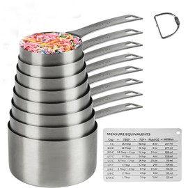 Hotsyang Heavy Duty Measuring Cups, Stainless Steel Metal Measuring Cups Set Of 8, For Dry Measuring Cups Stainless Steel & Liquid Heavy Duty Metal Measuring Cups, With Bonus Magnetic Conversion Chart