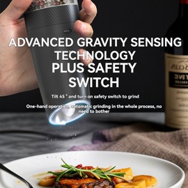 2Pcs Gravity Electric Pepper and Salt Grinder Set, Rechargeable Automatic Salt and Pepper Grinder Set with Led Light and Type-C Charging Cable, Adjustable Coarseness, Upgraded Large Capacity