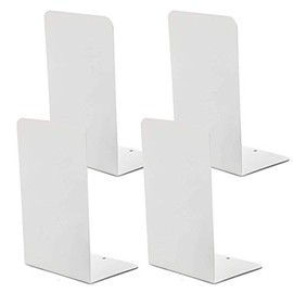 VONDERSO Metal Bookends White, 2 Pairs Metal Bookends Heavy Duty for Shelves Decor Home Office, Unique White Bookends Supports Anti-Slip for Kids Girls