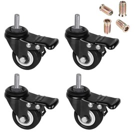 2" Stem Casters with Brakes and Nut Inserts, Set of 4, Heavy Duty Swivel Threaded Stem Casters, 5/16”-18x1”(NOT Metric M8) Stem Casters Wheels with Lock for Carts Furniture Trolley DIY Stands