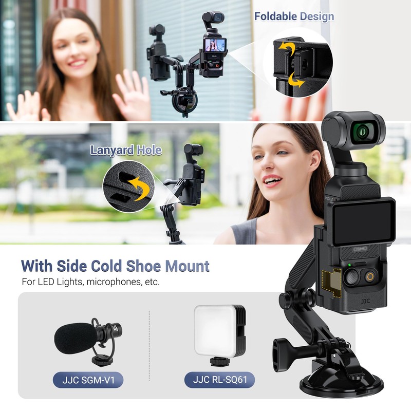 Osmo Pocket 3 Suction Cup Mount & Expansion Adapter,Foldable Car