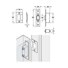GEFONG Concealed Roller Catch Stainless Steel Case Size 20 mm Door Catch Furniture Catches Door Stopper for Doors of Kitchen Cabinets Bedrooms Bathrooms 2 Sets