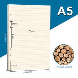 FANDAMEI 3 Pack A5 Refills Paper - 270 Pages/135 Sheets A5 Insert Ruled Lined Paper, 6 Hole Loose Leaf Punched Paper Refill for Diary Notebook, A5 Refillable Planner for School Office Travel