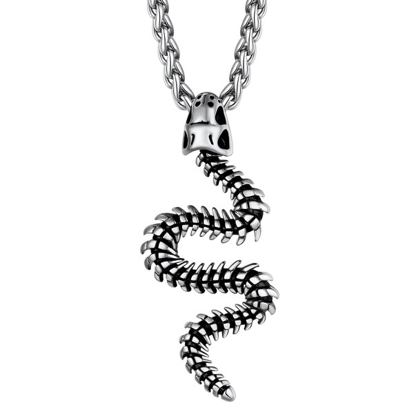 Richsteel Silver Snake Bone Necklaces for Women Men Stainless Steel