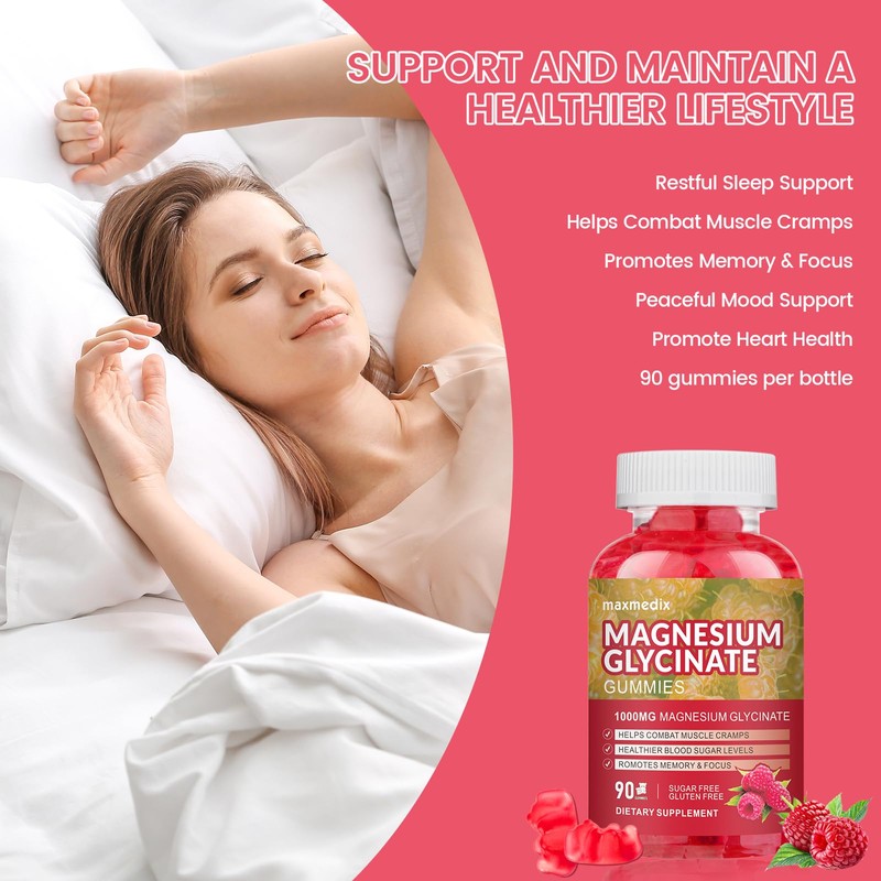 Magnesium Gummies 1000mg -Magnesium Glycinate Supplement and Magnesium L-Threonate Gummy,Sugar