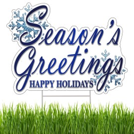 Large Season's Greetings Christmas Classic Yard Sign for Home Decor and Lawn Decoration With Stakes, Happy Holidays Merry Christmas, XMAS Holiday Sign Blue