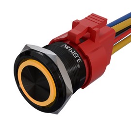 APIELE 10 Amp 22mm Momentary Push Button Switch 12V Angel Eye LED Waterproof Round Self Reset 7/8'' 1NO 1NC (Black Aluminum, Yellow)