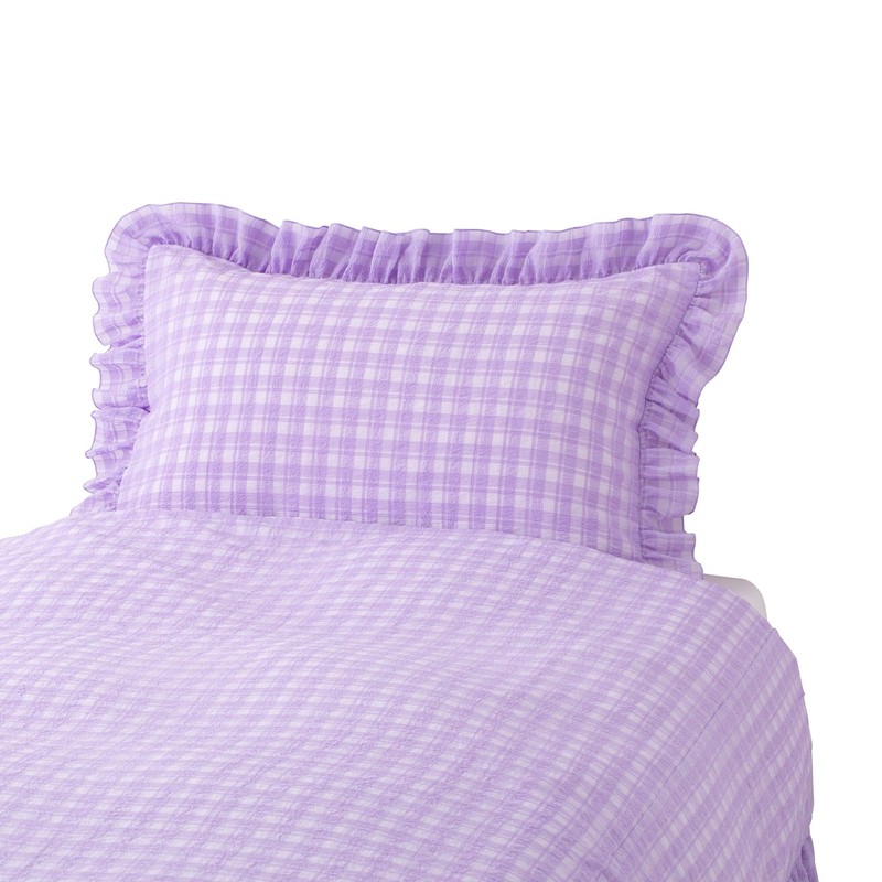 Francfranc Sheer Check Ruffle Pillow Cover 70x50cm Purple New Life
