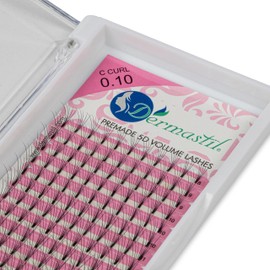 Dermastil 5D Premade Handmade Volume Eyelashes, C Curl, Thickness 0.10 mm, Ready Fan without Knots for Eyelash Extension, PBT, Vegan, 16 Strips Box (8 mm)