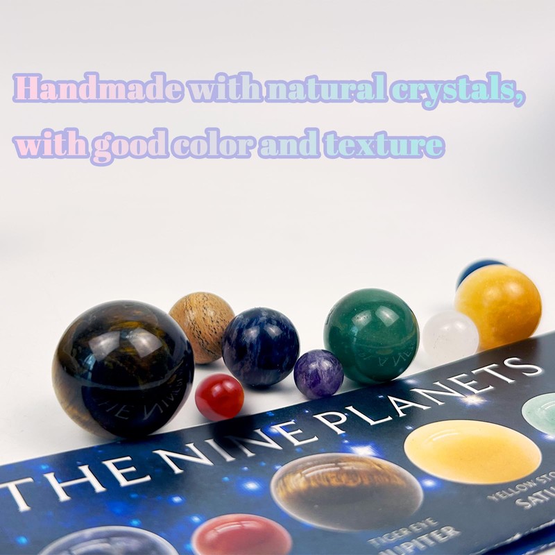 Handcrafted Solar System Model 9 Planets Natural Gemstones Sphere –