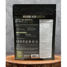 MORNING MAN Greens Powder Probiotic Superfood Mix with 95mg Caffeine, 70+ Vitamins, Green Tea & Coffee Bean Extracts, Digestive Enzymes, Gluten Free, Vegan, Supports Energy, Gut Health, 30 Servings