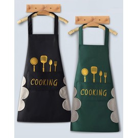 HARONAR Aprons for Women & Men with Hand Wipe Waterproof for Cooking, Baking, and BBQ - Stylish Kitchen Apron with Pockets