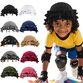 Babalet Turban Durag for Kids Boys Girls Silk Satin Lined Turban Beanies Pre-Tied Head Wraps with Twistable Tassel Tail for Children Curly Natural Hair,Black,1PCS
