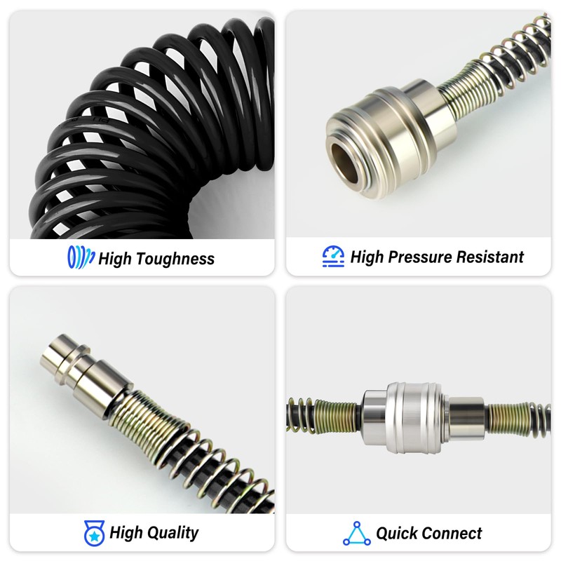 TAILONZ PNEUMATIC Black 10M PU Air Spiral Hose with 8