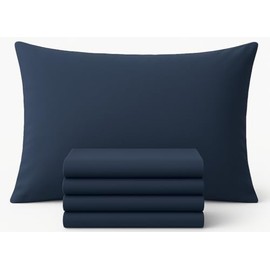 LINENSLAND Pillow cases 250 Thread Count Egyptian Cotton I Premium Hotel Quality Pillow Cases 4 Pack I Soft & Breathable Envelope Closure Design Housewife Pillowcases 50x 75 CM, Navy Blue (4)