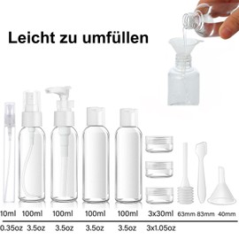 Moricoh White Transparent Toiletry Bag with 14-Piece Travel Bottle Set (100 ml)