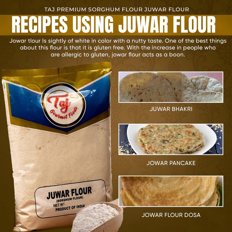 TAJ Premium Sorghum Flour Juwar Flour, Jowar, No Salt, 2-Pounds