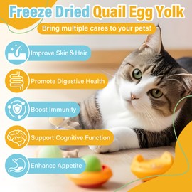 10.6 OZ Freeze Dried Quail Egg Yolk Healthy Pet Treats Food for Dogs Cats Natural Single Ingredient Tasty Freeze Dried Quail Eggs Snack Training Human Grade Free of Grain Gluten Rawhide