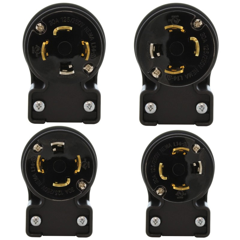 AC WORKS® 30A 125/250V NEMA L14-30P 4-Prong Locking Right Angle