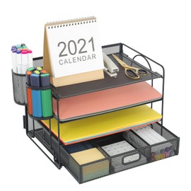 Marbrasse Organizador de escritorio y accesorios de 4 niveles con bandeja para archivos de papel y cartas, organizadores de escritorio y accesorios pa