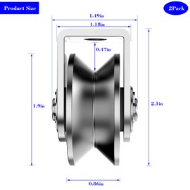 2-Pack 2" Stainless Steel V-Groove Pulley Wheel, Heavy Duty Caster Wheel Track Sliding Gate Roller, 880lbs Load Bearing for Swing Sliding Gate