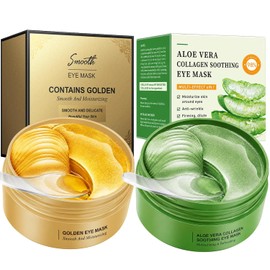 Under Eye Gel Patches, Aloe Vera Eye Patches, 24K Gold Collagen Eye Mask | 2 Jars, Hyaluronic Acid, Dark Circle and Puffiness Care, All Skin Types, Morning Routine, Travel and Relaxation