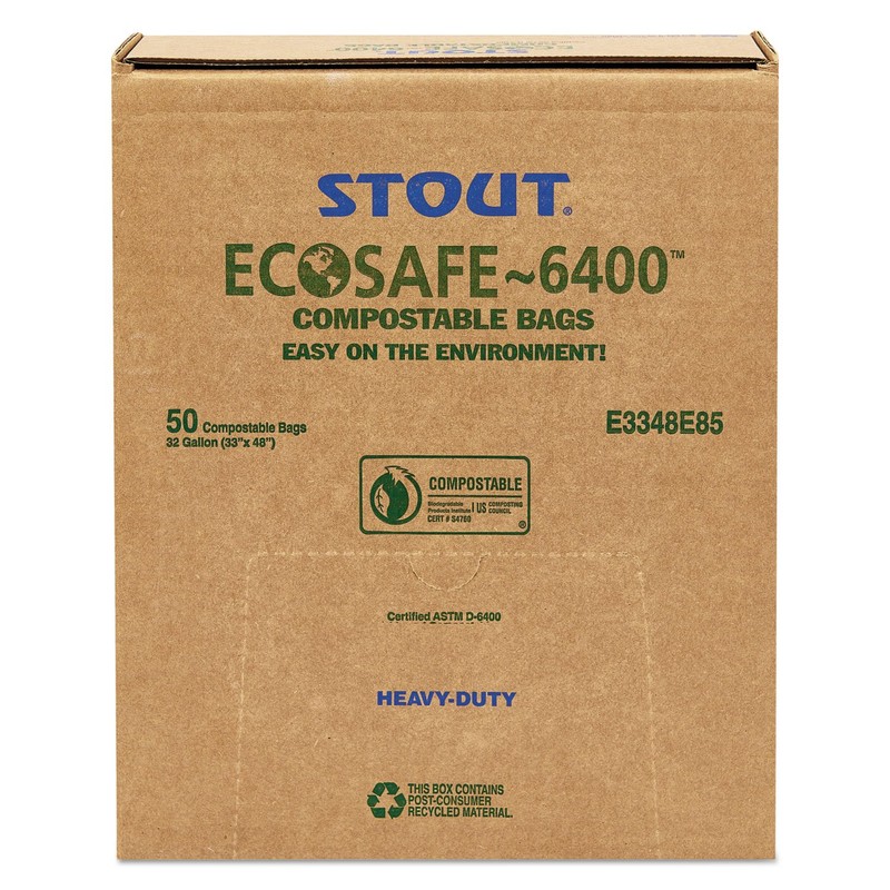 EcoSafe-6400 Compostable Compost Bags, .85mil, 33 x 48, Green, 50/Box