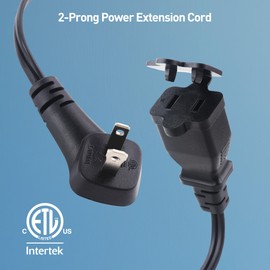 [ETL Listed] Cable Matters 2-Pack 13A, 2 Prong Extension Cord 6ft in Black with Flat, Low-Profile Plug, 16 AWG, 1625W, Extension Cord 2 Prong with Tamper Guard, Ideal for Indoor Use